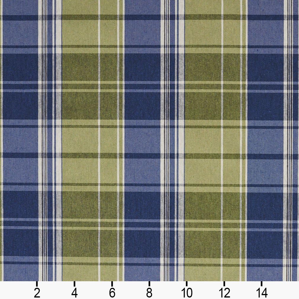 Blue and Light Green Classic Plaid Jacquard Upholstery Fabric by The Yard - SKU: Miranda Laguna