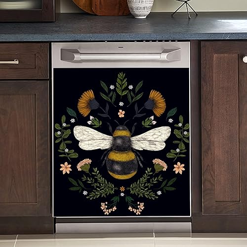 Yosa Decoración de cocina con diseño de abeja de otoño, calcomanía magnética para lavavajillas, diseño de flores de primavera, imán magnético para
