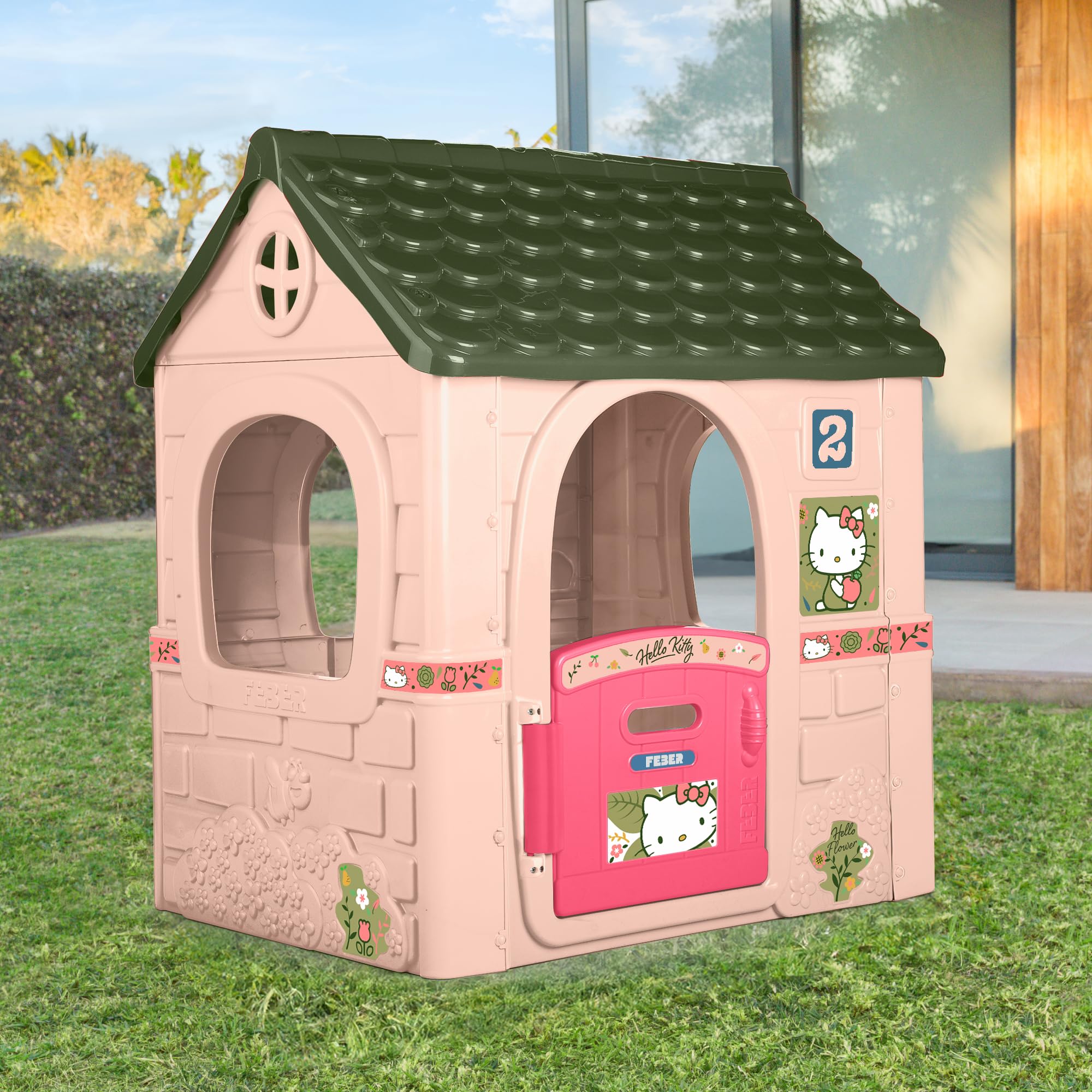 FEBER - Hello Kitty House, domek dla dzieci z drzwiami składanymi, z naklejkami do dekoracji domu, kolory odporne na światło słoneczne, łatwy montaż, od 2 lat, słynny (FE201000)