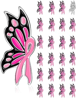 24/48/96/120/240 Pcs Breast Cancer Awareness Pins Bulk 1.4 Inch Pink Ribbon Butterfly Enamel Lapel Pins Breast Cancer Accessories Gift Hope Love Brooch for Women Charity Social