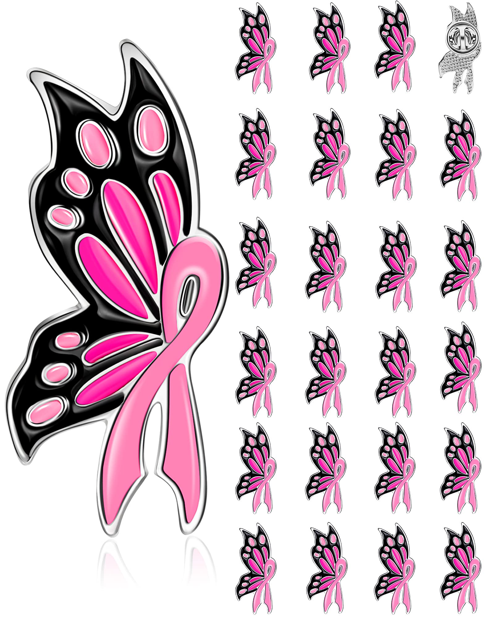 WILLBOND Breast Cancer Awareness Lapel Pins, Ribbon Butterfly Enamel Pins, Hope Love Official Ribbon Pins, Breast Cancer Brooch Pink for Women, Charity Public and Social Event Supplies