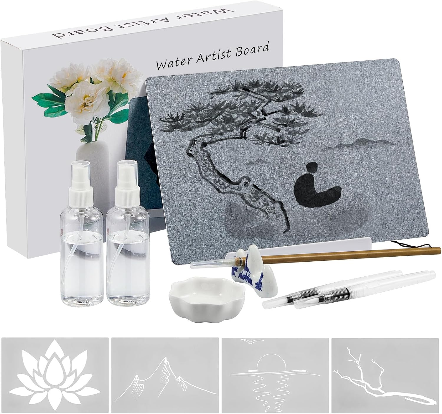 13 Pcs Meditation Water Drawing Set Include Drawing Board Inkless Water Painting Art Board and Brushes, Stand, Spray Bottles for Mindfulness Relaxation Meditation Gifts 13 Pcs Meditation Water Drawing Set Include Drawing Board Inkless Water Painting Art Board and Brushes, Stand, Spray Bottles for Mindfulness Relaxation Meditation Gifts