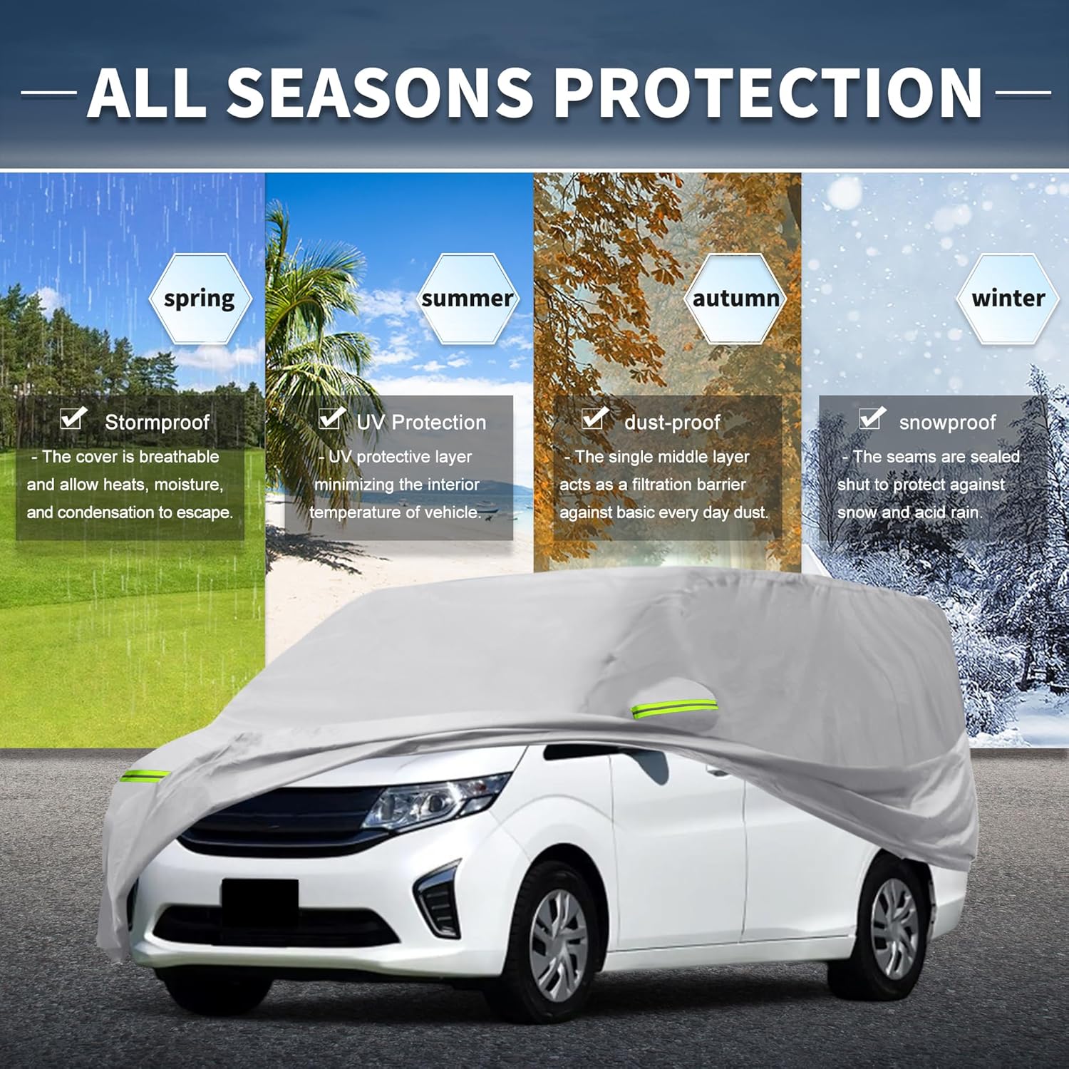 X AUTOHAUX Car Cover for Honda StepWGN Aluminum Film,Cotton Outdoor Full Car Cover All Weather Waterproof Windproof Sun Protection with Driver Door Zipper