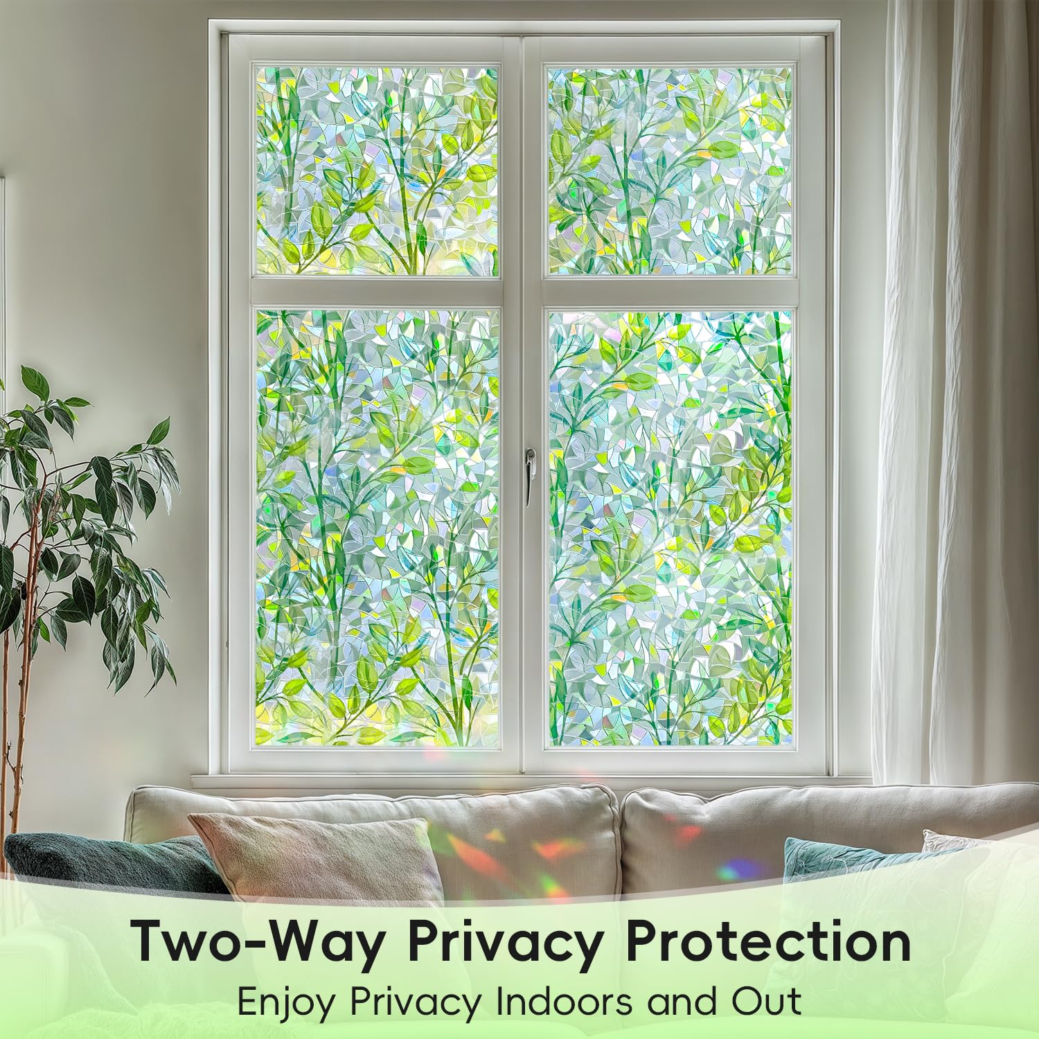 DUOFIRE Sichtschutzfolie für Fenster, dekorativ, Buntglas, Regenbogen-Laub, Fensterfolie, UV-Schutz, nicht klebend, statisch, wiederverwendbar, bunt, Fensteraufkleber für Zuhause, 90 x 200 cm