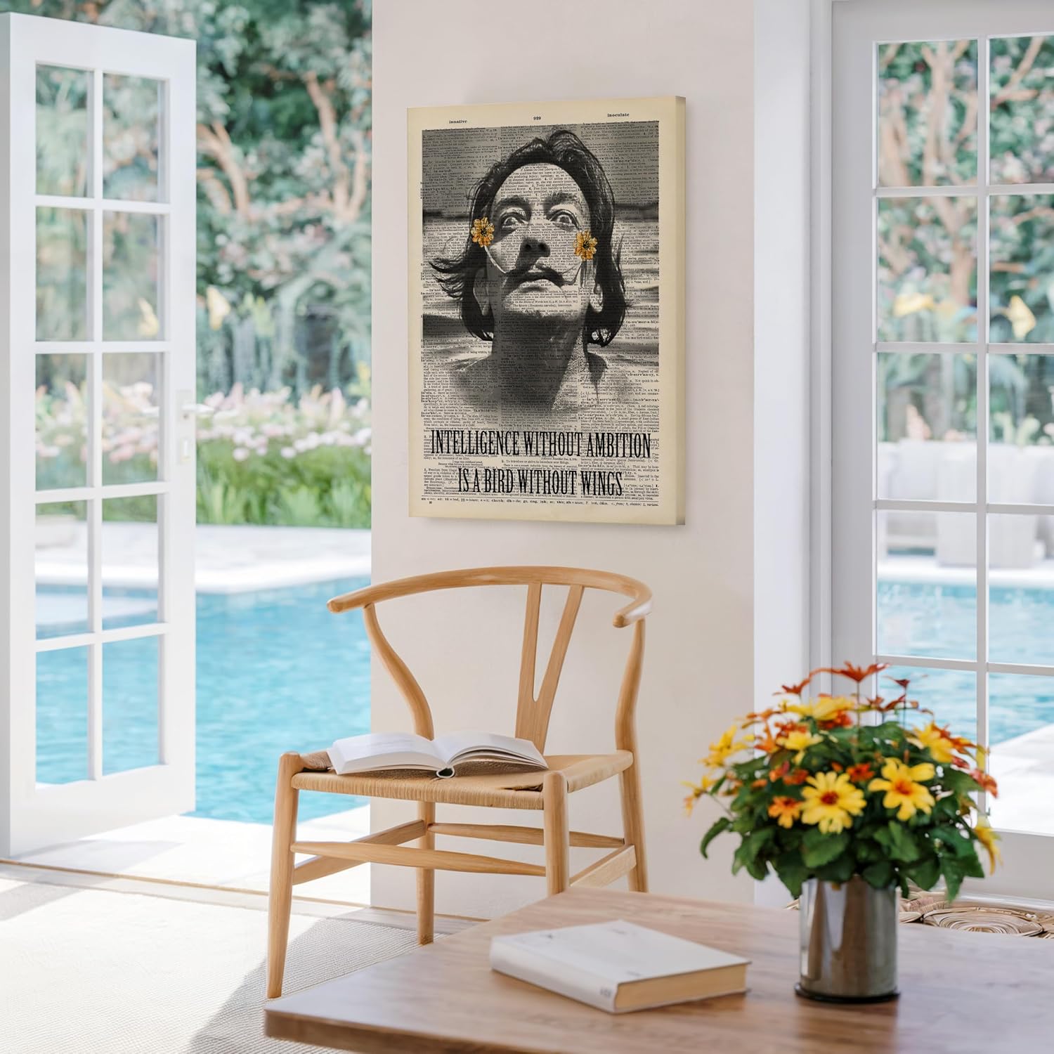Poster Master Dictionary Canvas - Intelligence Without Ambition Print - Gift for Men & Women - Floral Mustache Art - Decor for Home or Office - 8x10 STRETCHED Canvas