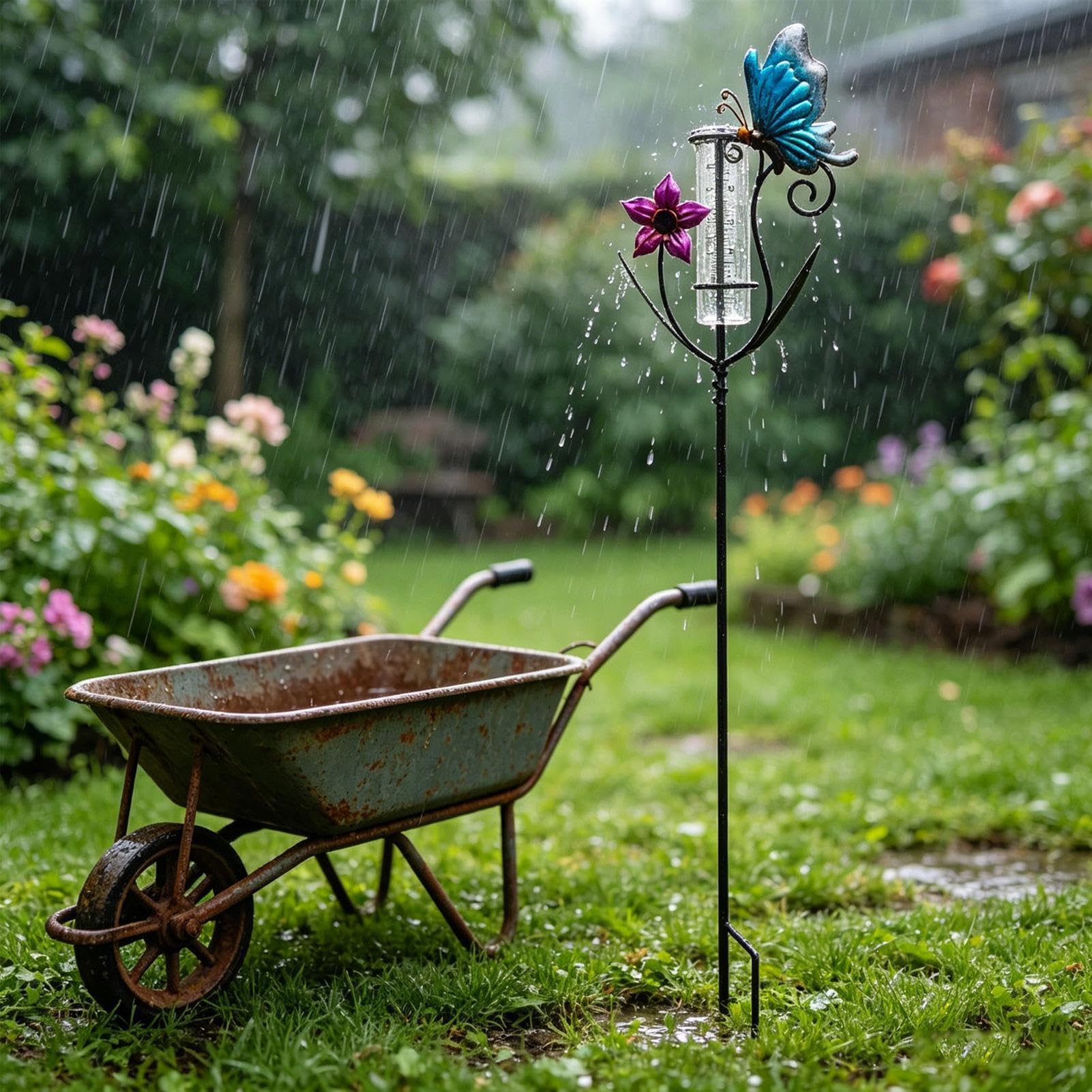 Pluviometro da Esterno con Asta di Misurazione Misuratore di Pioggia | Misuratore Acqua Piovana per Terrazza, Patio, Recinzione, Fattoria, Cortile, Prato, Giardino e E