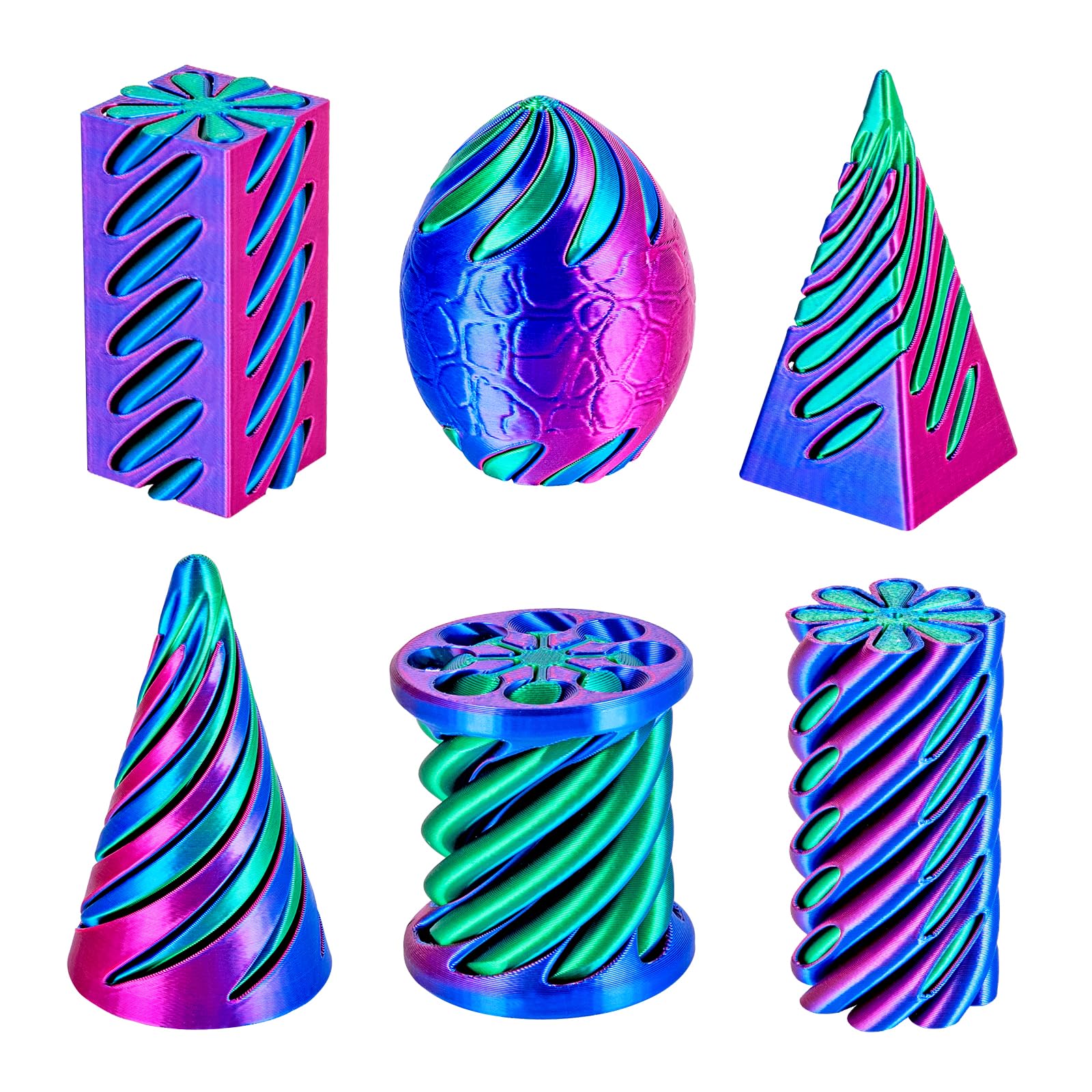 dikale 6 Packungen Spirale Fidget Kegel 3D gedruckt Spielzeug Set, Flexible Pyramide Passthrough für Stressabbau, Kinder Erwachsene Schreibtisch Spielzeug, Rosenrot & Dunkelblau & Grün
