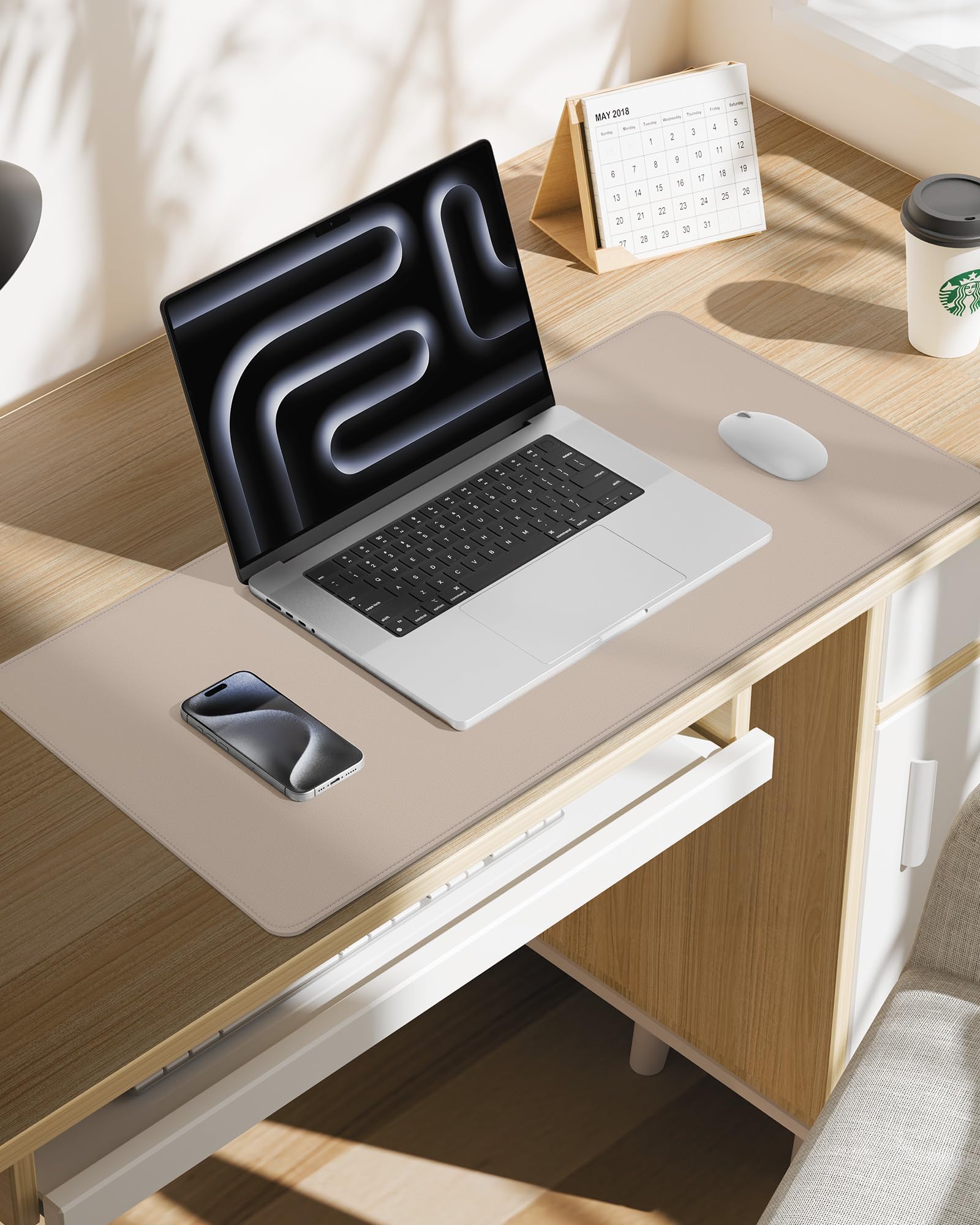 Cuero Almohadilla de Mesa para el ratón Desk Pad Large Mouse Pad Mat Antideslizante Tabla Computadora Portátil Bloque de escritura Oficinas y Familias (Beige, 80x40cm)