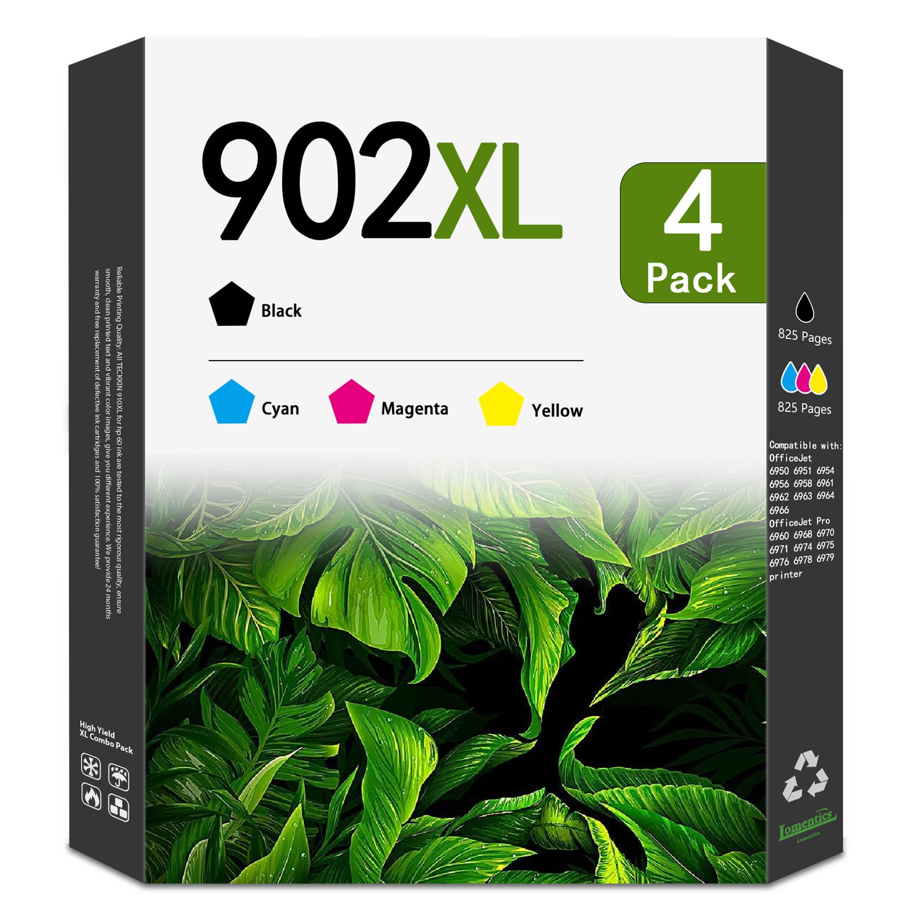 902XL Ink Cartridges Combo Pack (4-Pack, Black/Cyan/Magenta/Yellow) Compatible 902XL 902 Ink Cartridges Replacement for HP Officejet Pro 6978 6968