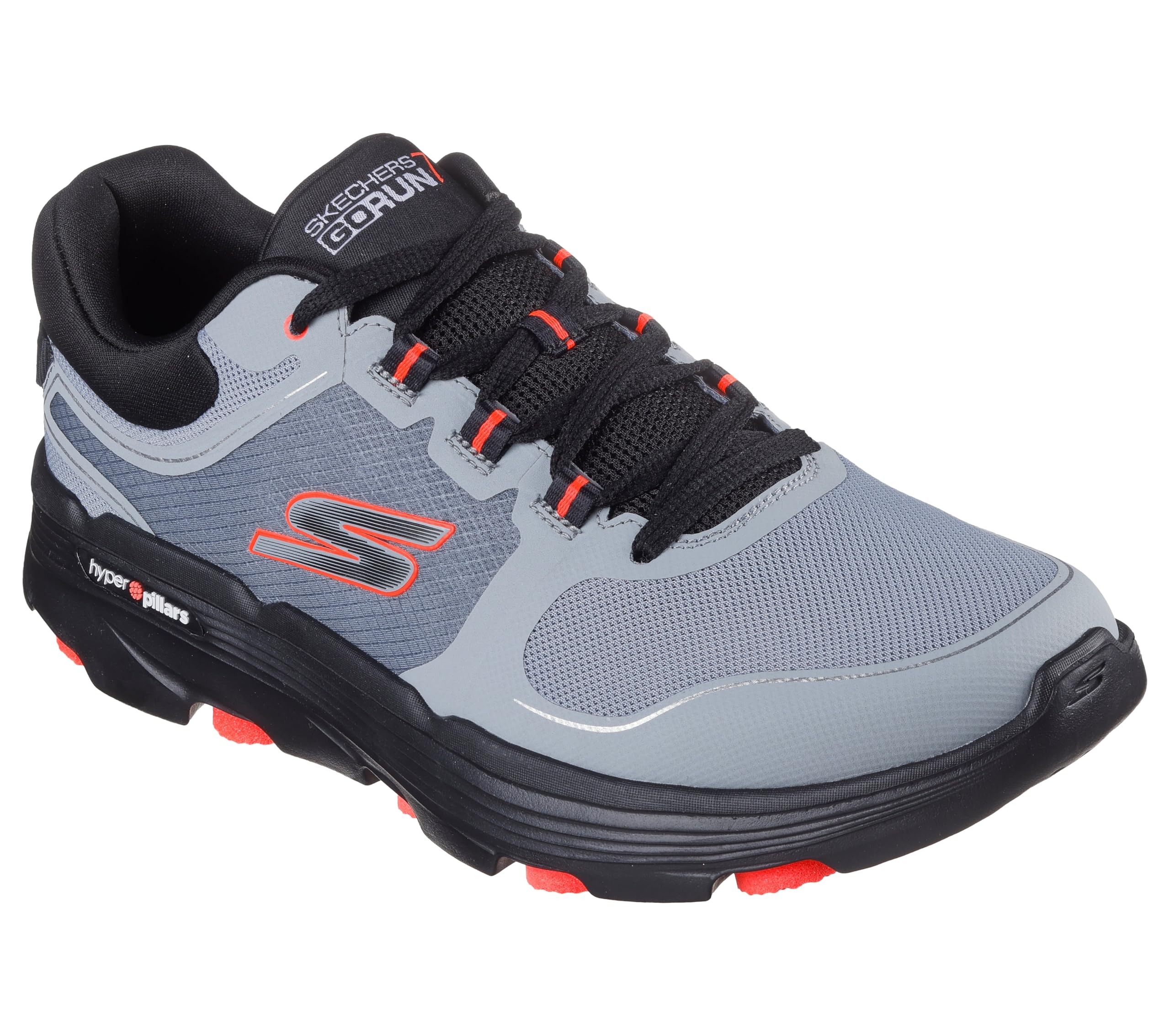 Skechers Men's Go Run 7.0 Full Range Sneaker, Grey and Coral Textile/Synthetic, 6.5 UK