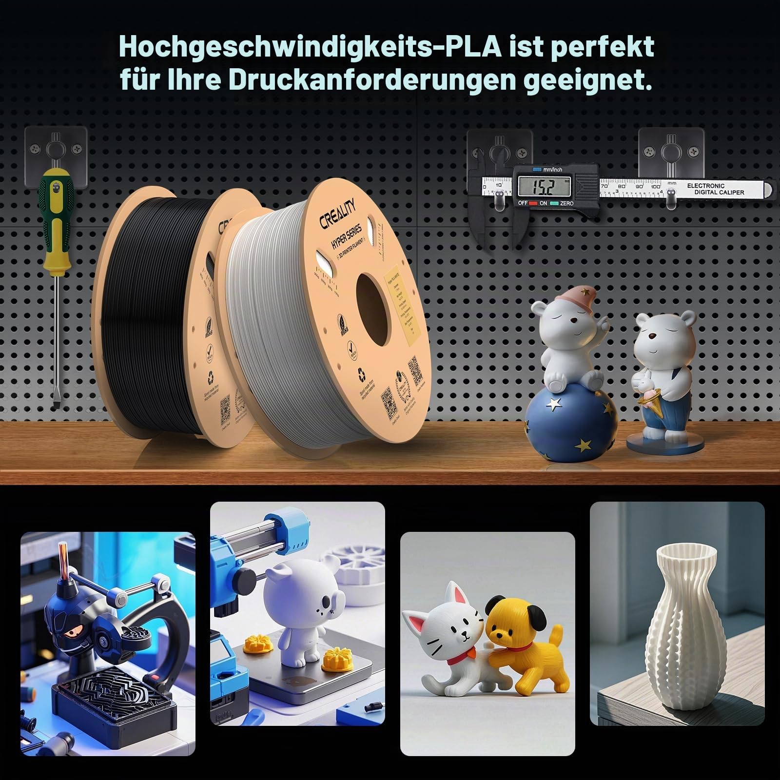 Creality Hyper PLA-Filament, Filament für 3D-Drucker 1,75 mm 4kg High Speed PLA 30-600 mm/s,Maßgenauigkeit +/- 0,02 mm, kompatibel mit den meisten 3D-Druckern,Schwarz