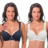 Curve Muse Women's Lightly Padded Underwire Lace Bra with Padded Shoulder Straps