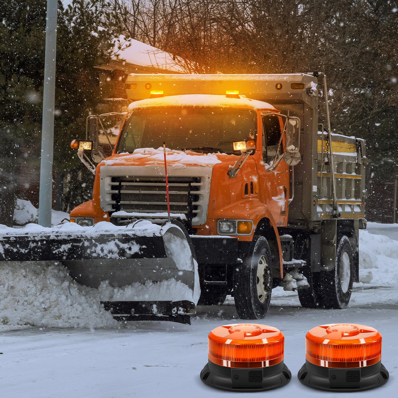 AnTom 2 pezzi Lampeggiante LED - 9 Modalità di Lampeggiamento, Lampeggiante Arancione LED con Magneti per Auto e Cavo USB per Camion, Trattori, SUV, Golf Car, Veicoli di Emergenza e Cantieri