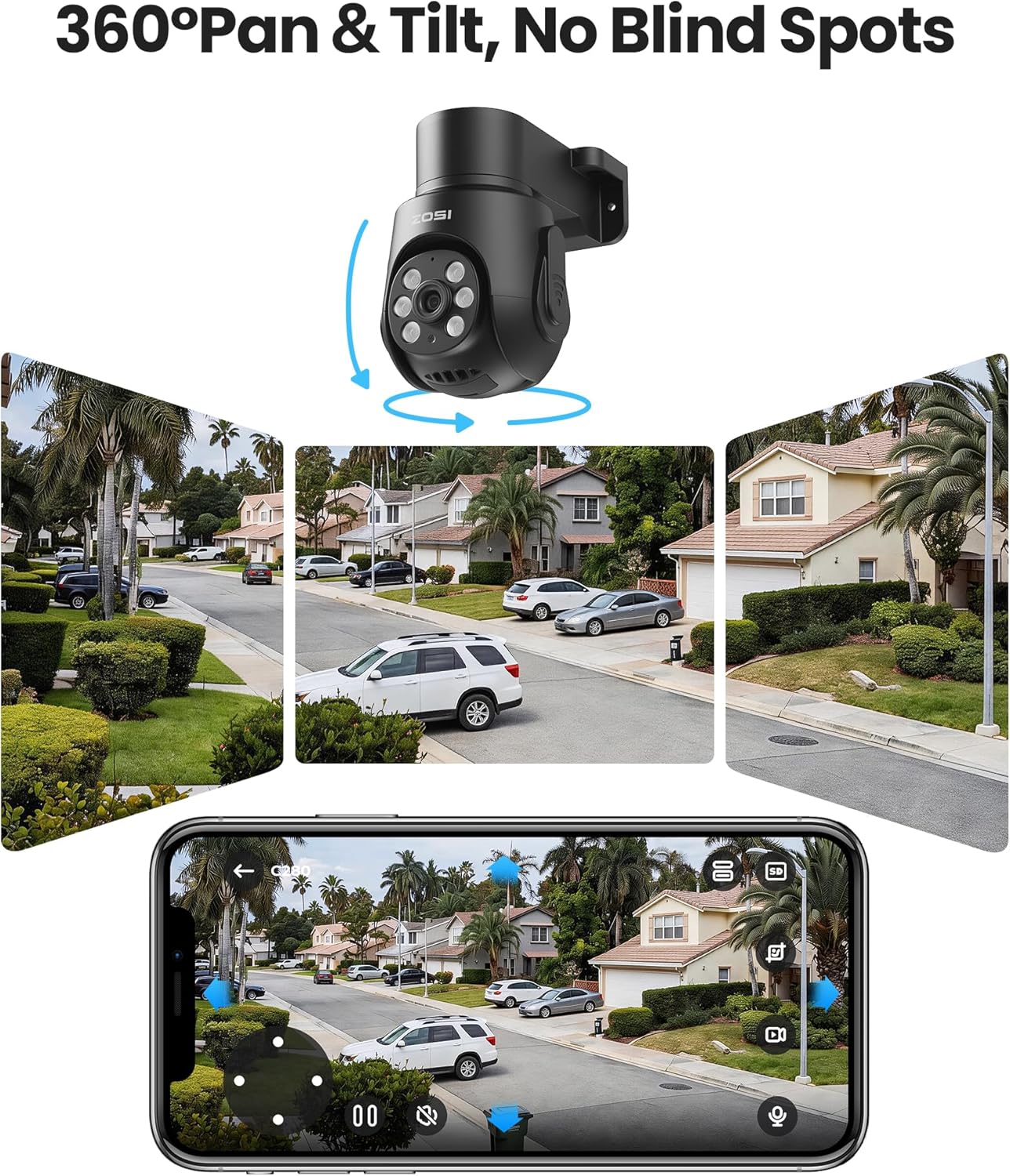 ZOSI 1080P Home Security Camera System Outdoor Indoor, 8CH 5MP-Lite CCTV DVR with AI Human Vehicle Detect, 4 x 1080P Pan Tilt Weatherproof Surveillance Camera, Night Vision, Audio Recording, 500GB HDD