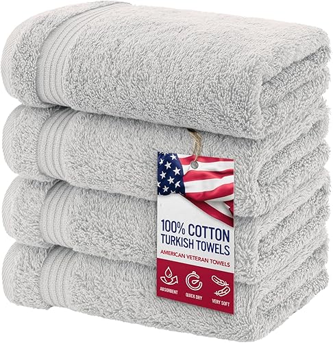 Vista 401 de American Veteran Towel, Juego de 4 toallas de mano para baño, juego de toallas de mano turcas 100% algodón, toallas de mano suaves, toallas de mano