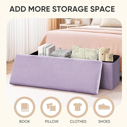 Miniatura 188 de PINPLUS Otomanas otomanas de almacenamiento con forma cuadrada con reposapiés de almacenamiento para sala de estar, asiento otomano Boucle para