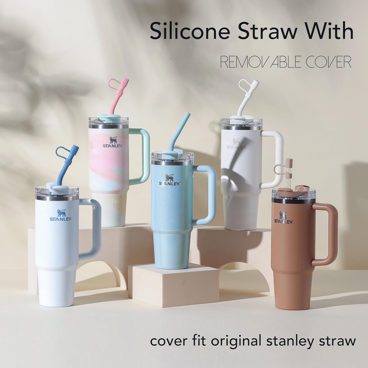 12" Extra Long Silicone Replacement Straw With Cover for Stanley Owala 30/32/40 oz Cup/Tumbler, 6 Pack Reusable Flexible Bent Drinking Straw with Removable Cap/Stopper,Stanley Cup Accessories - Image 2