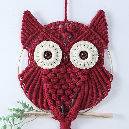 Miniatura 2 de MVSUTA Owl Grey Cotton Handmade Macrame Wall Hanging Tapestry Home Decor Art and Gray Craft Wonderful Decoration Woven Boho Ornament for Office