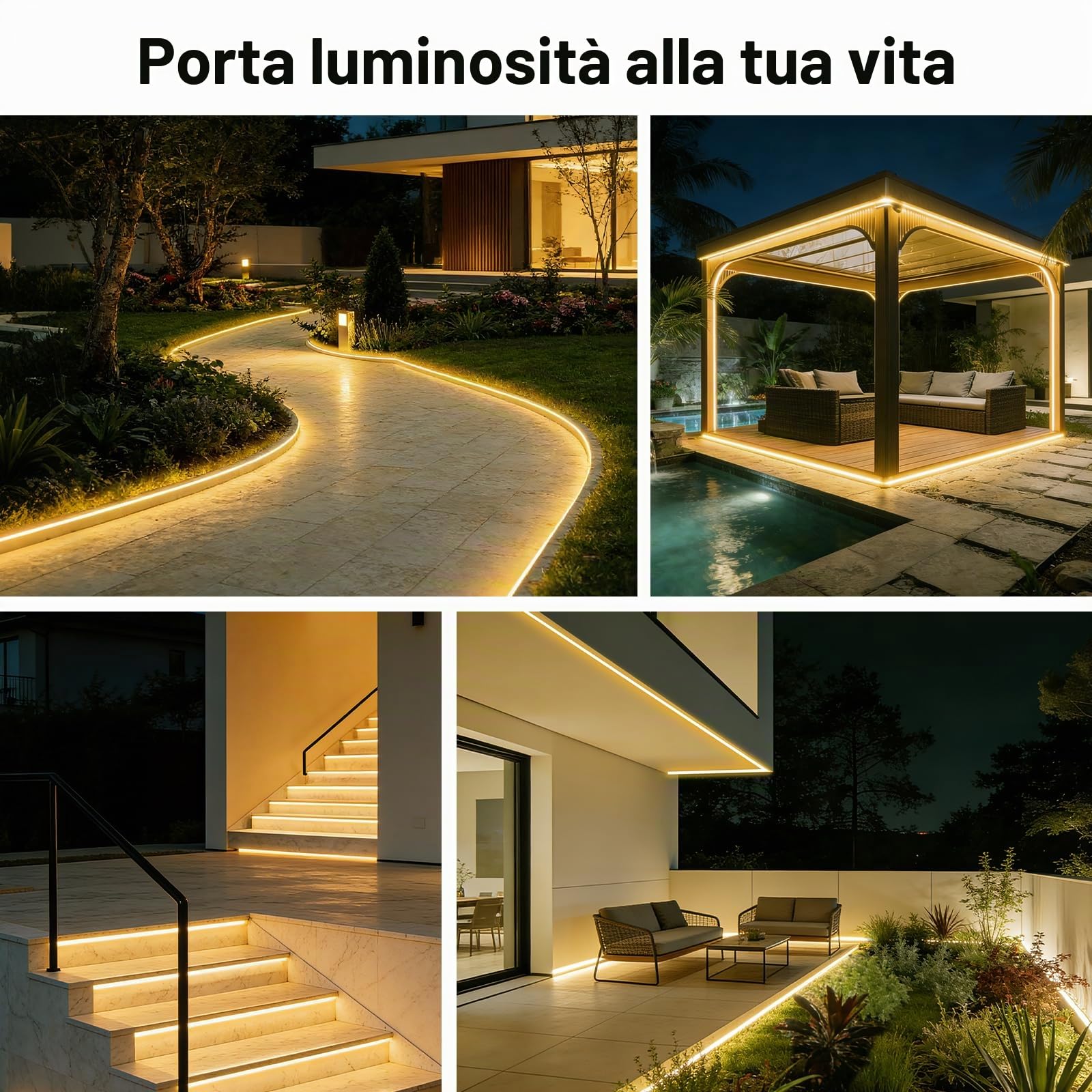 Striscia LED solare da 10 m, per esterni, 640 LED, impermeabile IP68, dimmerabile, con telecomando, 8 modalità di illuminazione e timer, ricaricabile, per balcone, giardino, terrazza, bianco