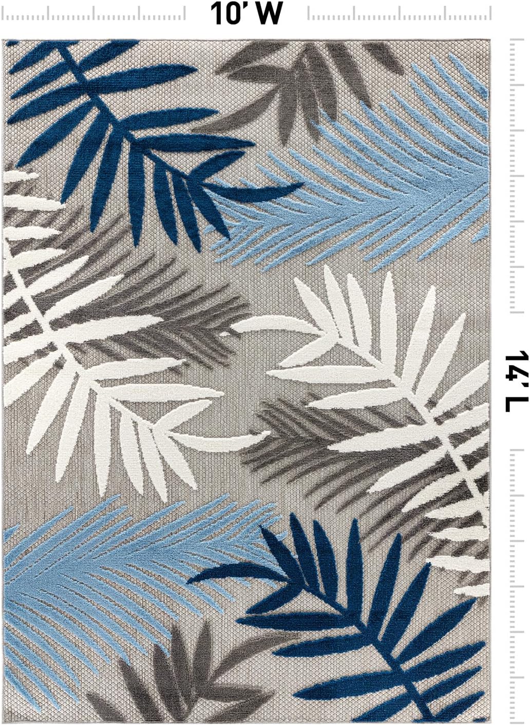 Rugshop Indoor/Outdoor Palm Leaf Area Rug, Non-Shedding Easy-Care Design for Backyard, Deck and Outdoor Lounge, Blue, 10' X 14'