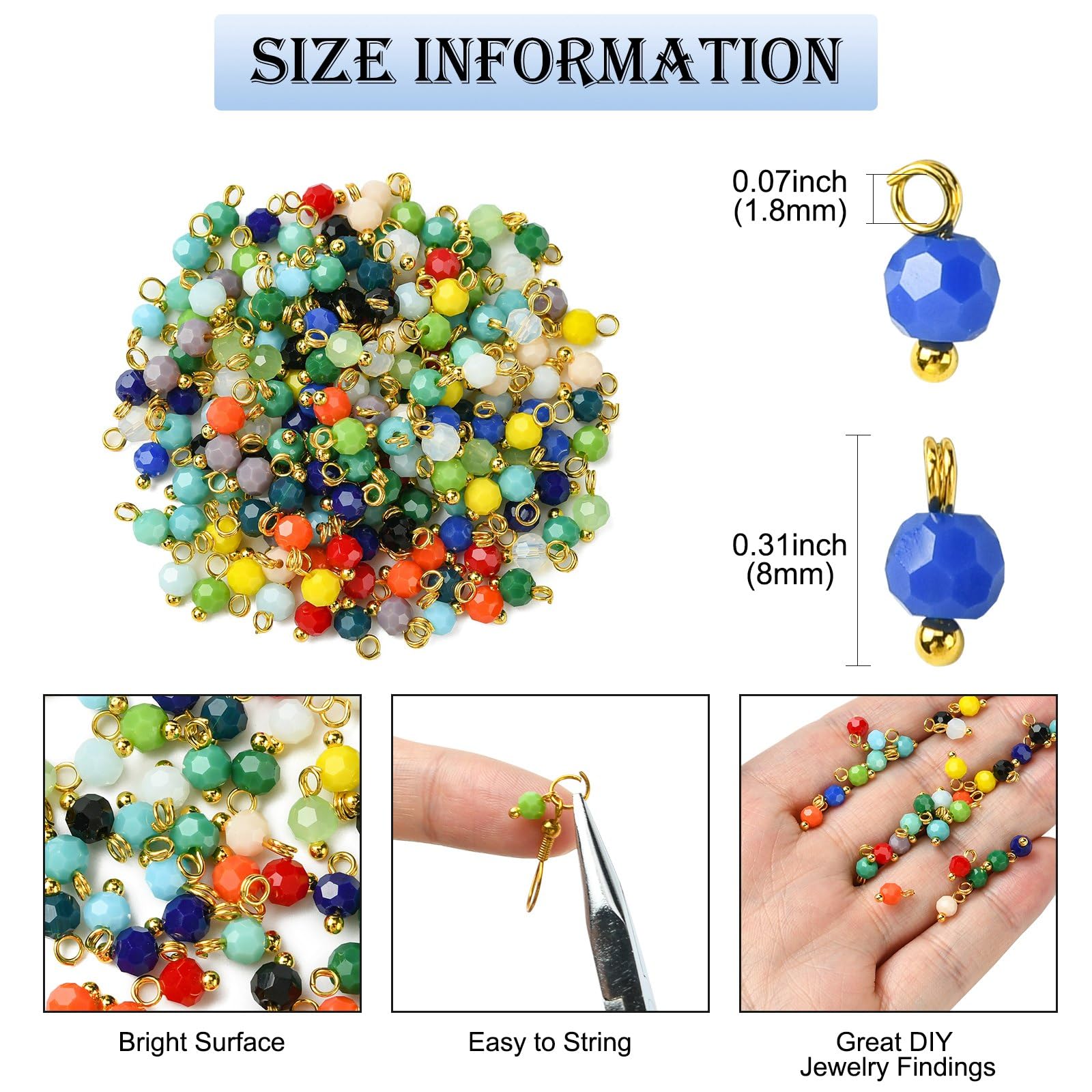 UR URLIFEHALL 190 Pcs 19 Styles Opaque Faceted Round Charms Glass Bead Dangle Charms Pendants for Jewellery Making Earring Necklace Crafts - Image 2