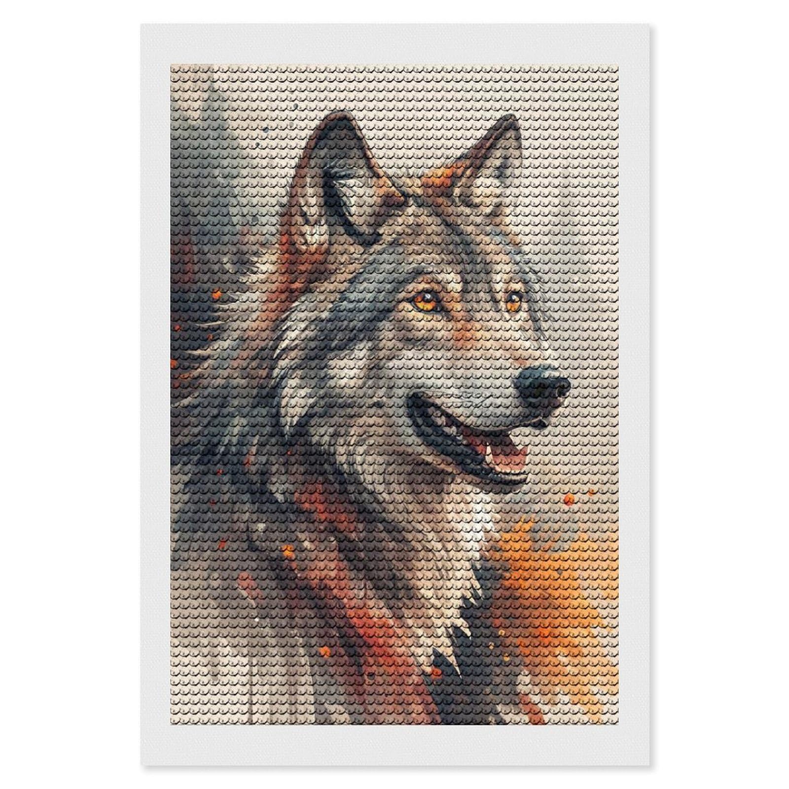 Junmoney Watercolor Wolf Portrait(2) Diamond Painting Set 8"x12", Stress Relief Craft, Easy to Enjoy, Vintage Style Decor, Festive Craft Gift