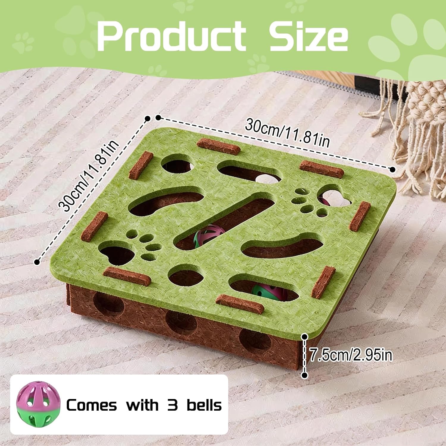 Cat Interactive Puzzle Toy, WideSmart Cat Toy Self-Employment Labyrinth Box, Cat Scratching Box with Maze and Bell Balls, Interactive Cat Toy, for Indoor Cats, Kittens image 2