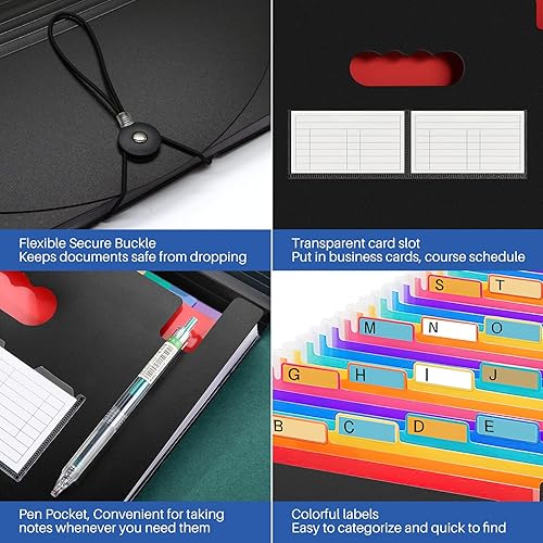 Miniatura 5 de Albiuerty - Carpetas de archivos expandibles, 24 bolsillos + 12 bolsillos, organizador de archivos de acordeón con tamaño A4, ligero, resistente al