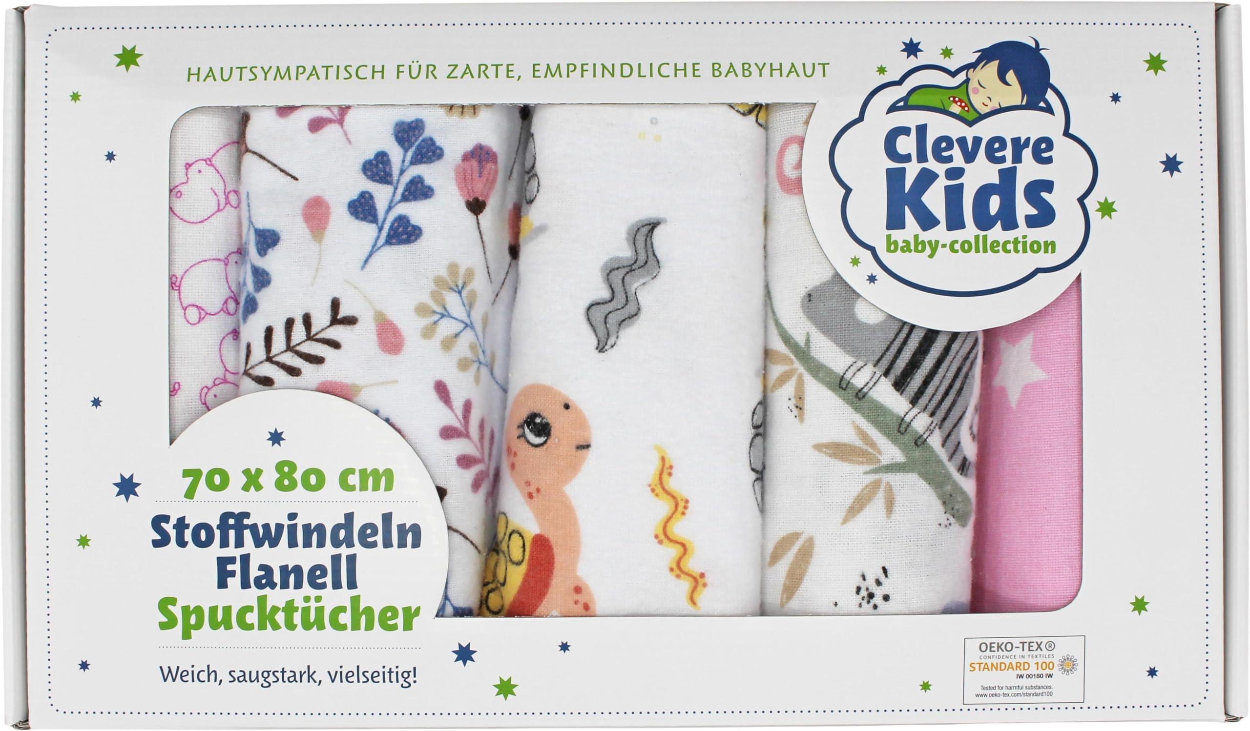 Lot De 4 Langes Bébé En Mousseline De Coton - 80x80 Cm, Imprimé étoiles, Certifié Oeko-Tex