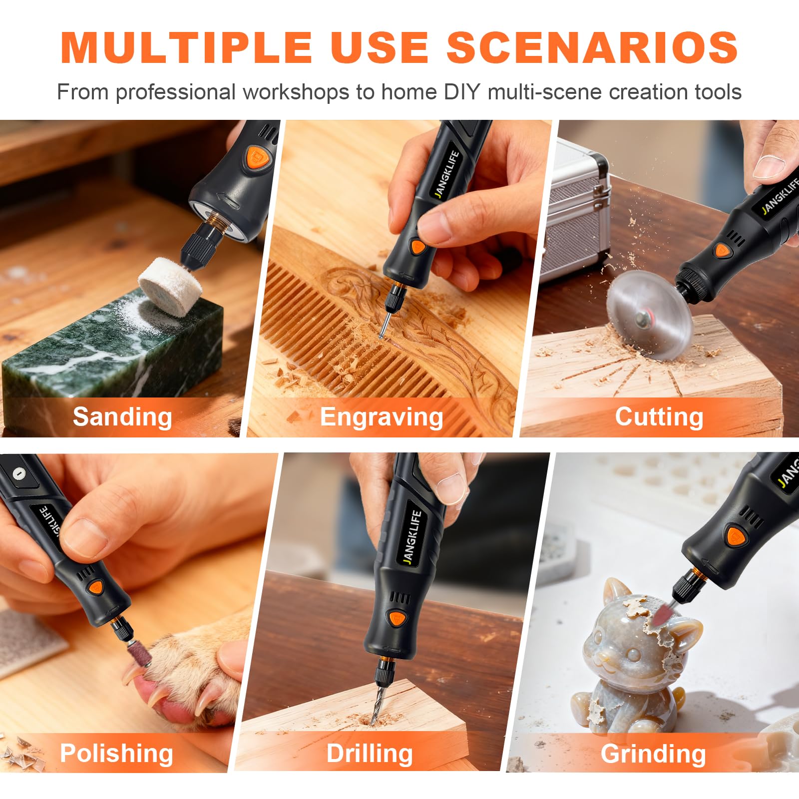 Kit di utensili rotanti senza fili con 63 accessori, 3,7 V, regolazione a 5 velocità, luce LED, display digitale, adatto per incisione, levigatura, levigatura, lucidatura, intaglio, incisione e