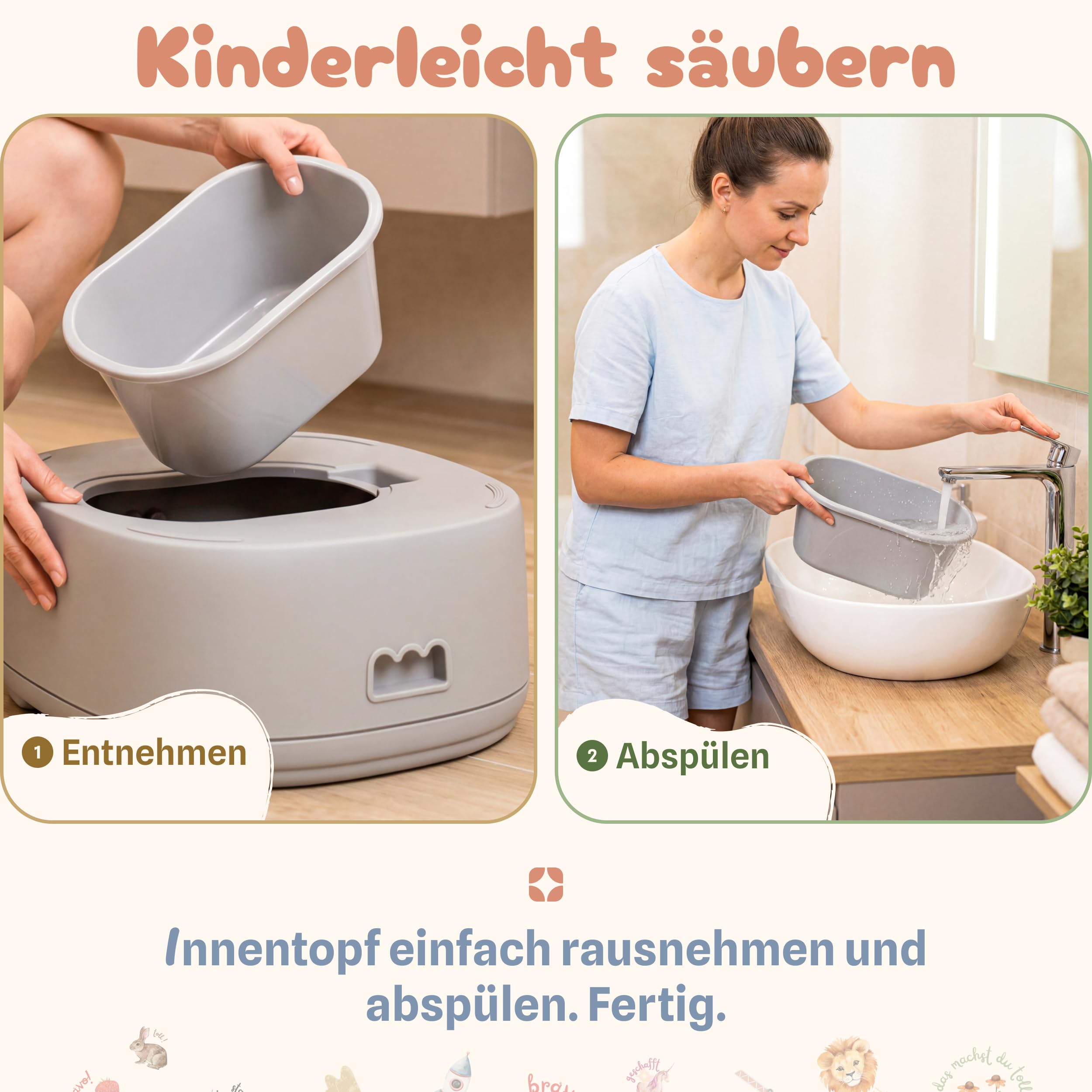 Töpfchen für Kinder 3-in-1 mit Toilettensitz & Tritthocker – Töpfchentraining Set für Kleinkinder – rutschfest & stabil bis 60 kg mitwachsend herausnehmbarer Innentopf – BPA frei (grau)
