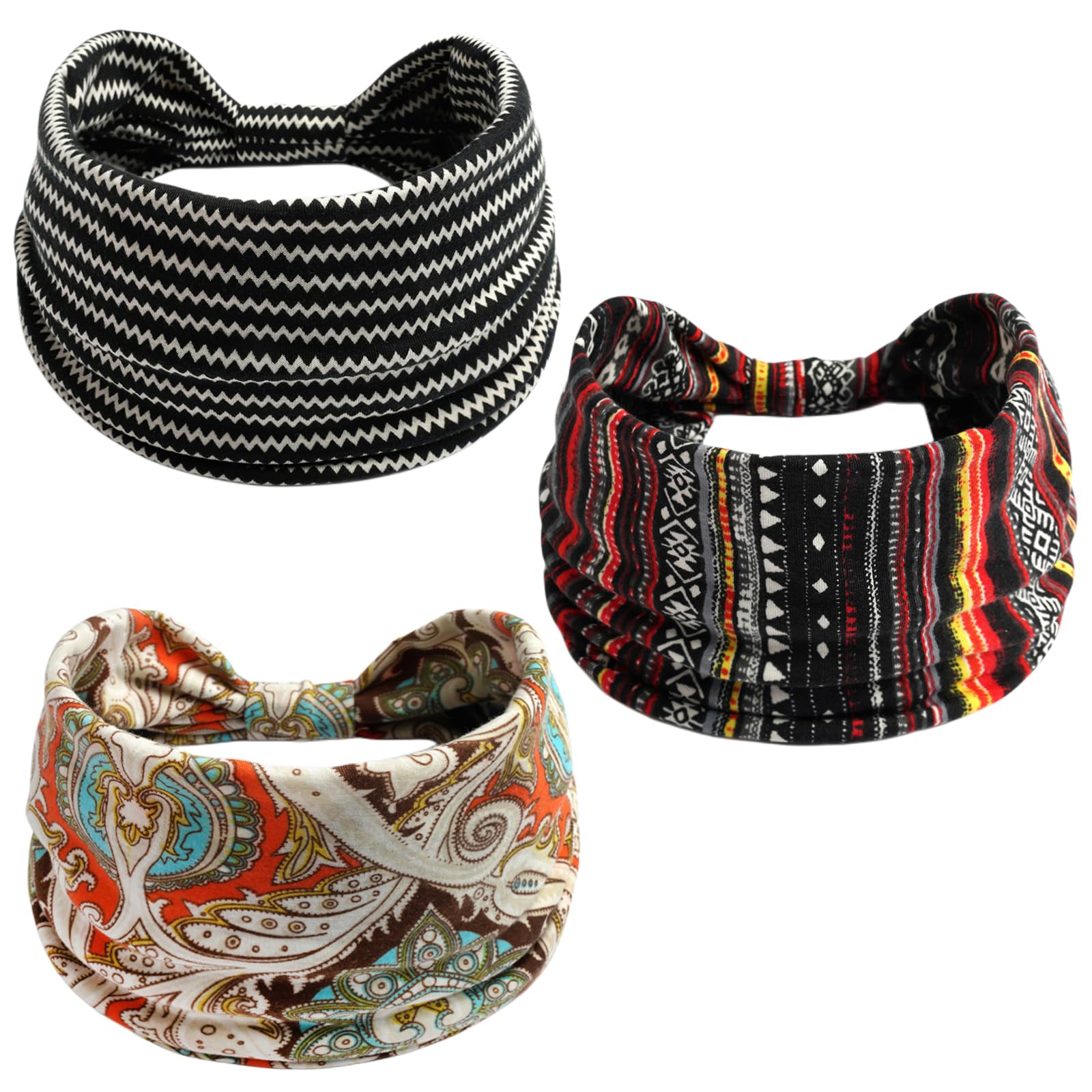scicent Headbands for Women 3 Pieces Ladies Wide Hair Bands Boho Floral Print Head Scarfs Knot Elastic Running Yoga Head Wrap Hairbands( 3 Colors), 12908
