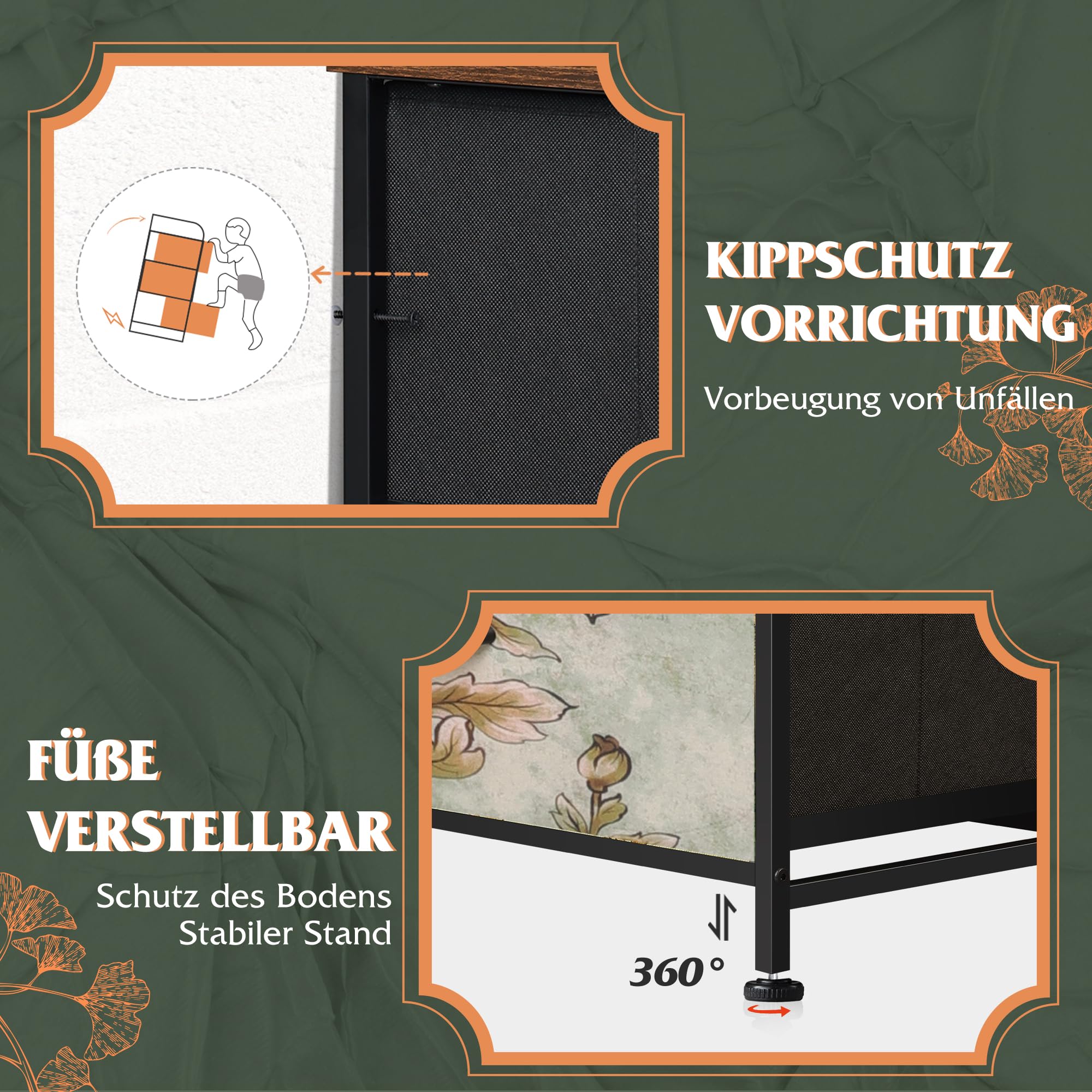 WLIVE Kommode mit 11 Schubladen aus Stoff, Kommodenschrank für Schlafzimmer, Kommode Wohnzimmer, mit Stabiler Stahlrahmen, Bohemien