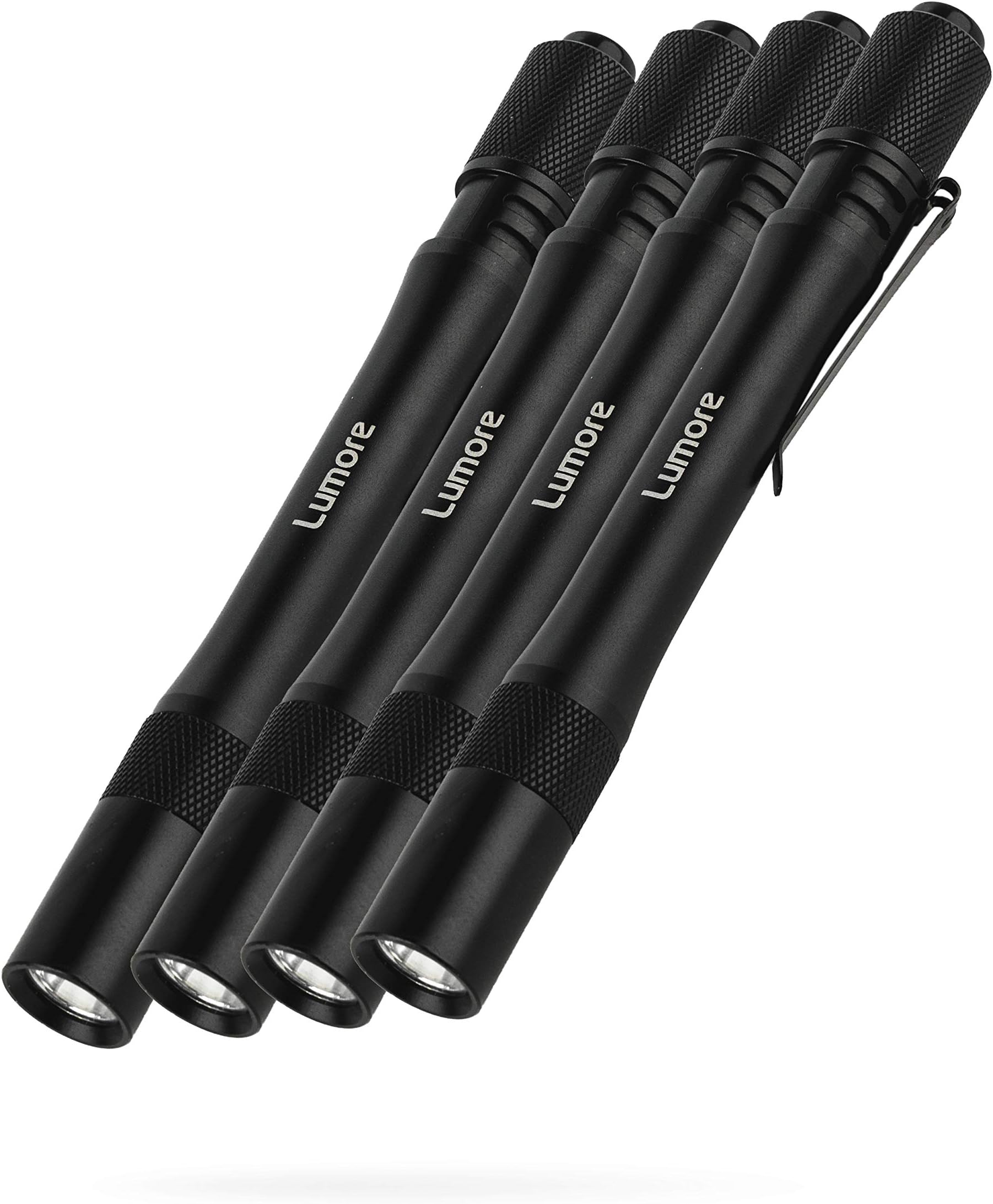 LUMORE Pen Light 4 Pack | 100 Lumens Each, 2 Hour Run Time, Battery Powered Handheld Flashlight, Durable & Waterproof, Perfect for EDC, Camping & Fishing, Includes 2x AA Batteries