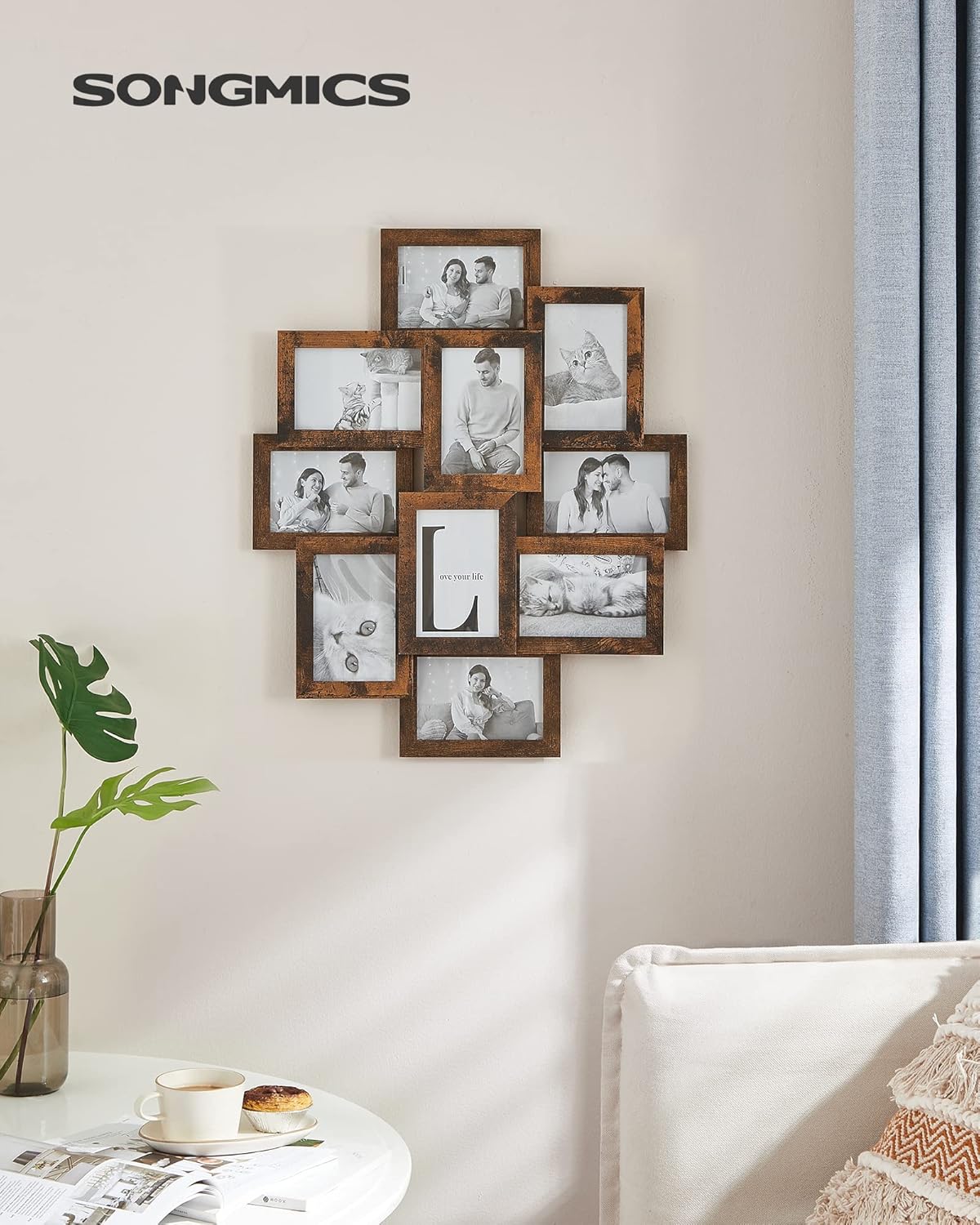 SONGMICS 4x6 Collage Picture Frames, 10-Pack Photo Collage Frame for Wall Decor, Glass Front, Assembly Required, Rustic Brown URPF020X02