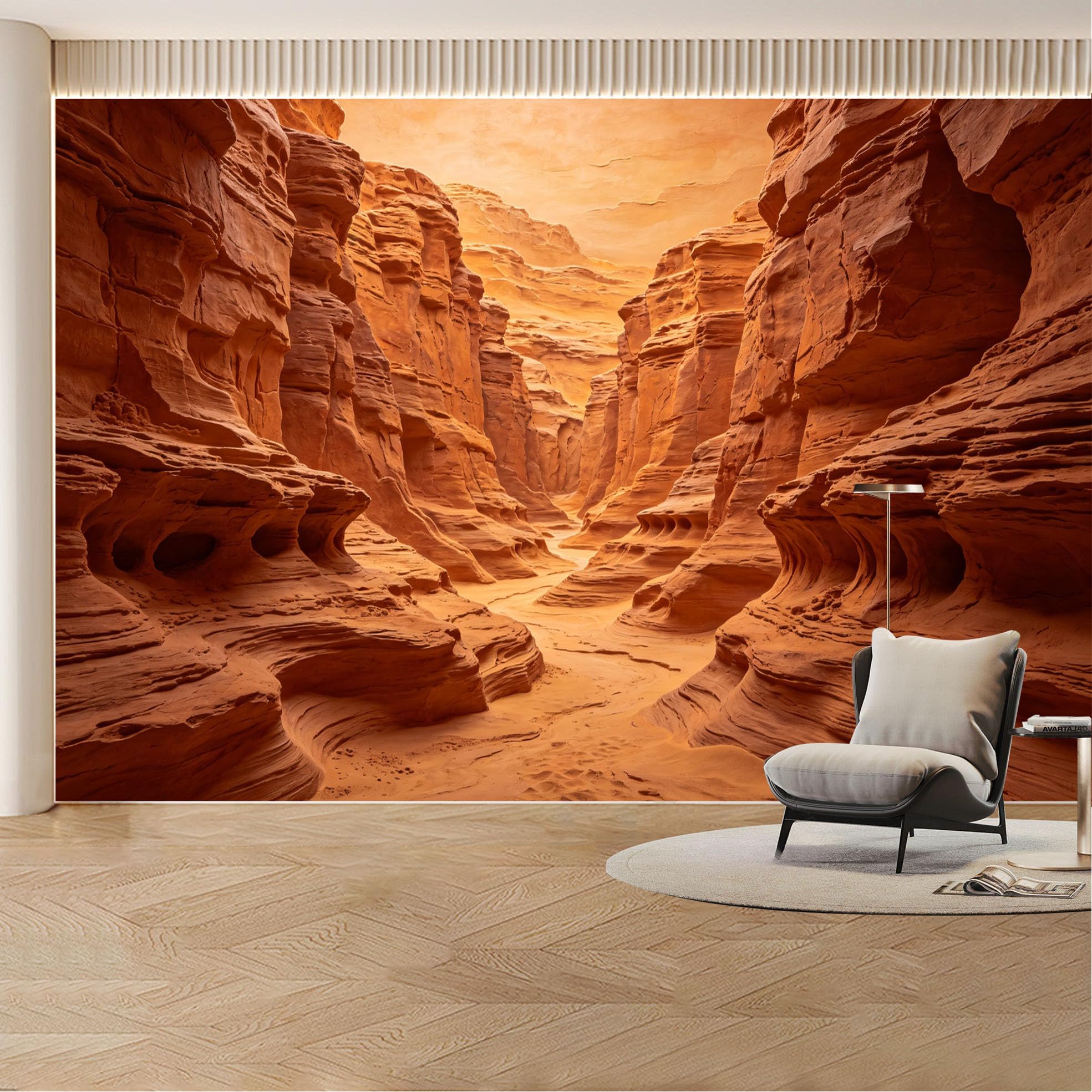Custom Wall Mural Wallpaper Desert Canyon Nature Landscape 3D Effect Wall Decor Sunset Removable SelfAdhesive Large Photo for Living Room， Bedroom， Office