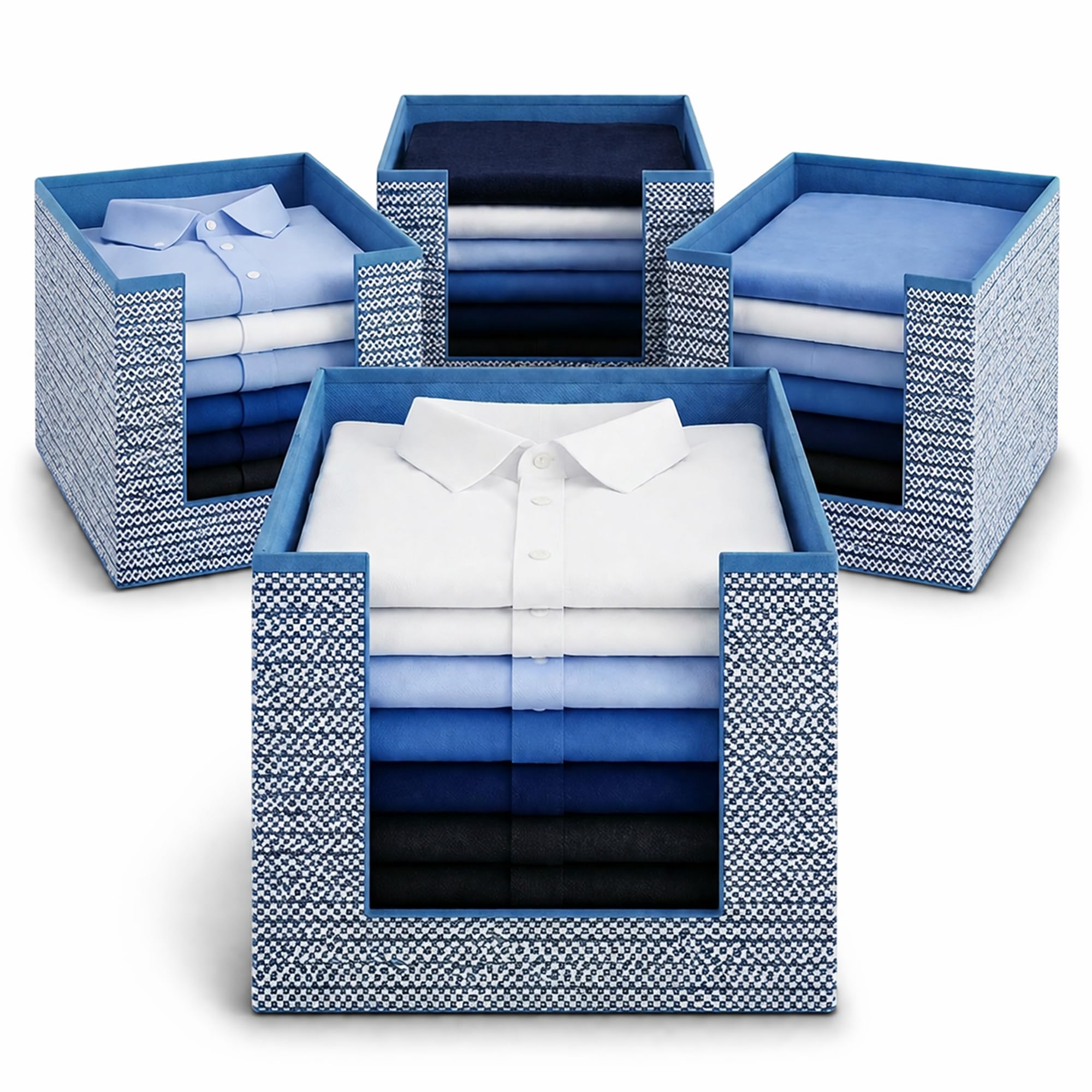 DALUCI Shirt Stacker & Clothes Organizer for Wardrobe | Non-Woven Foldable Storage Box for Cupboard, Closet & Bedroom | Strong Collapsible Fabric Organizer | 40x25x24 cm – Pack of 4 (Blue)