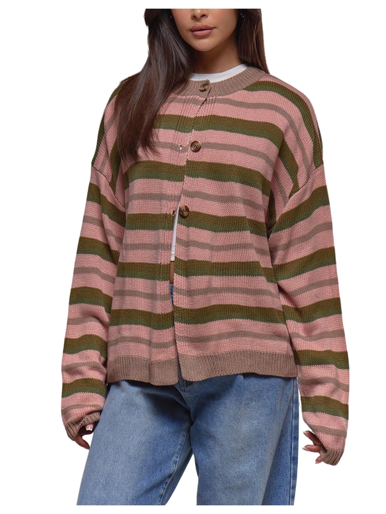 SOLY HUX Womens Striped Cardigan Sweater Color Block Button Down Long Sleeve Drop Shoulder Oversized Cardigans