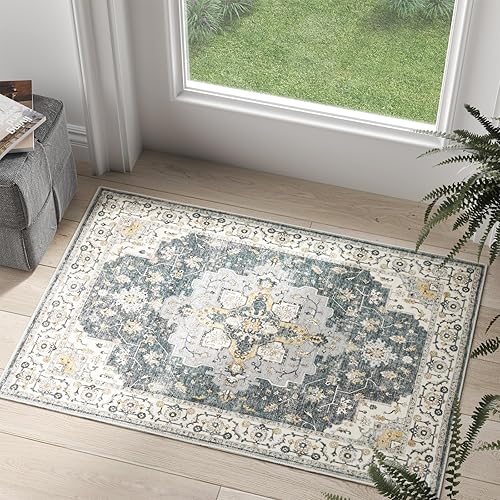 Miniatura 71 de jinchan Alfombra de Área 2x3 pies Alfombra Vintage de Entrada Lavable Bohemia Tapete Interior para Puerta Medallón Floral Tapete Pequeño para Puerta