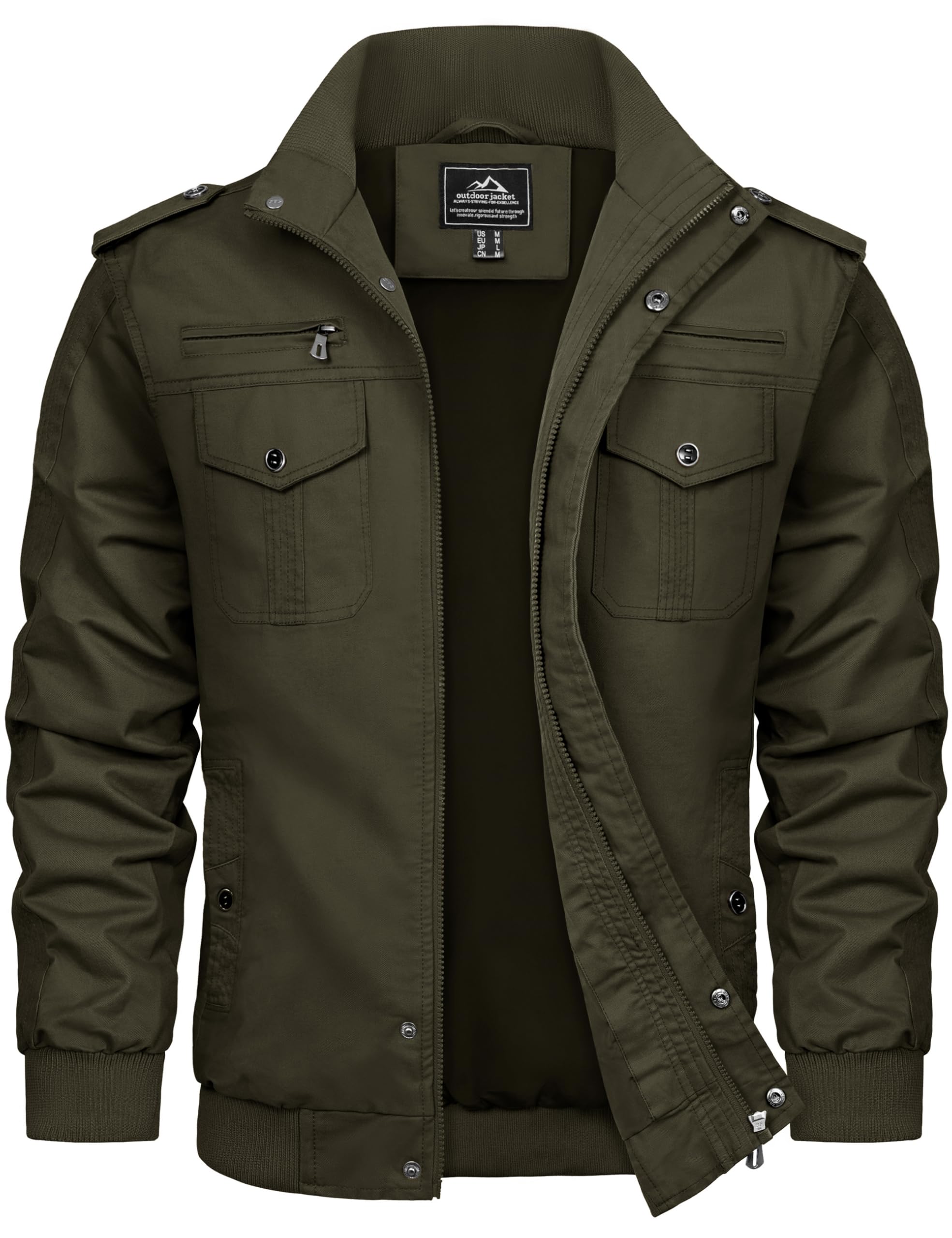 TACVASEN Herren Übergangsjacke Frühlingsjacke Stehkragen Cargo Jacke Militär Baumwolle Arbeitsjacke mit Vielen Taschen
