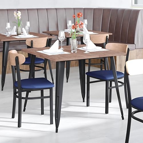 Miniatura 224 de Flash Furniture Wright - Silla de comedor de grado comercial, asiento de madera maciza con acabado de nogal y respaldo de boomerang, 500 libras de