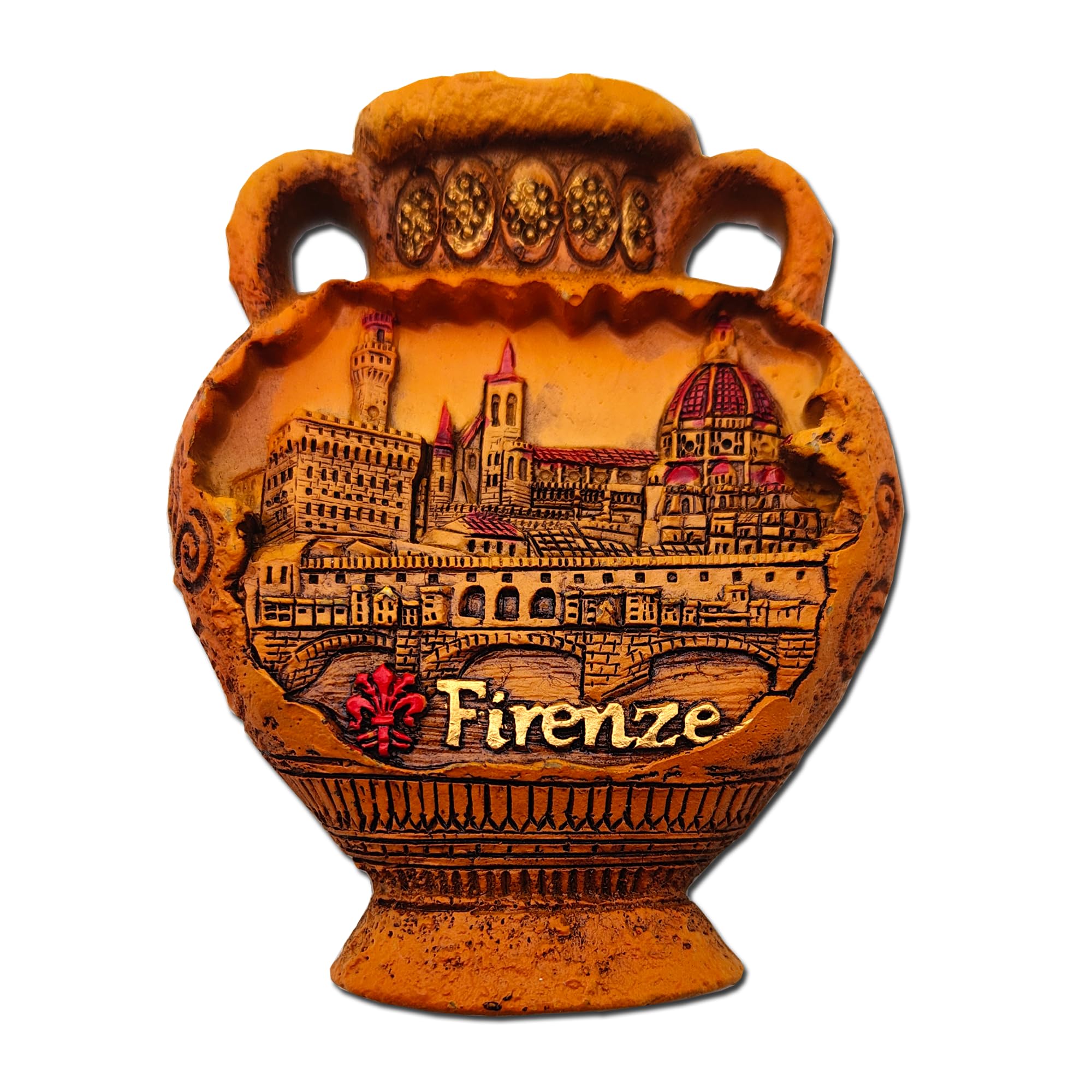 Leddy Living Multi-Coloured Firenze 3D Magnet – Amphora With Ponte Vecchio, Duomo, Palazo Vecchio – Decorative Magnet For Fridge And Magnetic Board – Souvenir City Of Art 7 X 5.5 Cm
