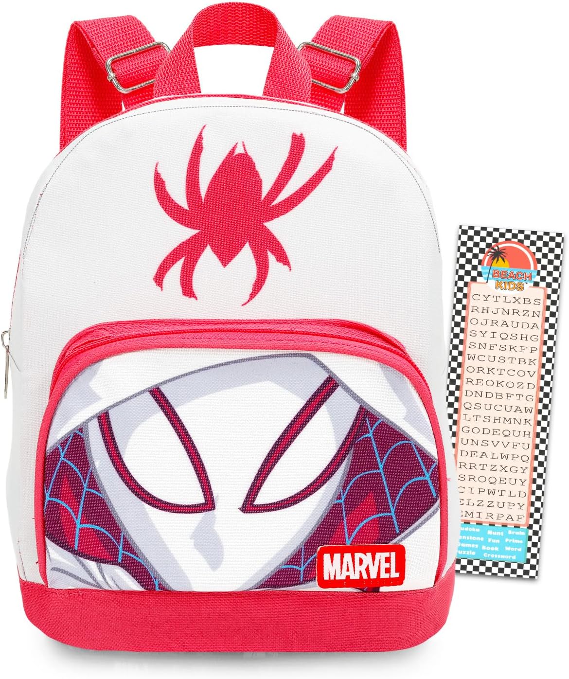 Ghost Spider Mini Backpack - 10" Exclusive Woven Spider Gwen Small Backpack with Front Pocket and Bookmark Bundle | Adjusts to Fit Women, Teens, Girls, Kids
