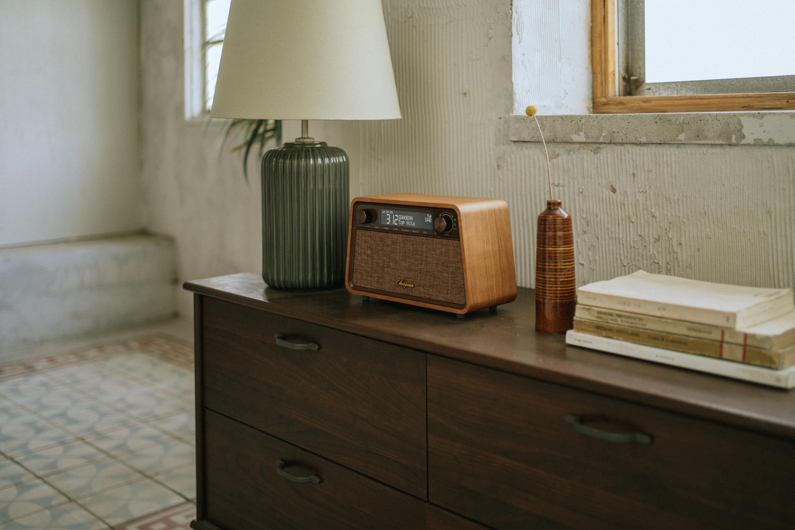 SANGEAN WR-201D Premium Retro-Radio mit DAB, RM, Bluetooth, AUX, dimmbaren LCM-Display, Echtholz-Gehäuse, Kirschbaum Natur