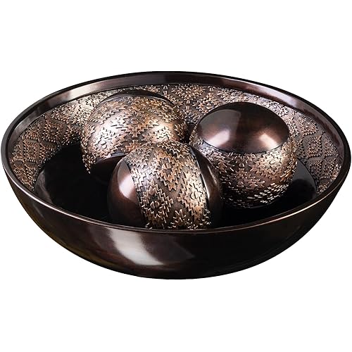 Home Decor Decorative Bowl with Orbs Set - Centerpiece Table Decorations - Coffee Table Decor - Home Decorations for Living Room Decor, Table Centerpieces for Dining Room Table (Dublin Brown)