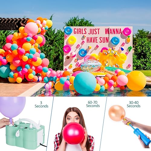 Miniatura 8 de AGPTEK Electric Air Balloon Pump, 110V 600W Rose Red Portable Dual Nozzle Inflator/Blower for Party Decoration C-Verde-3 en 1