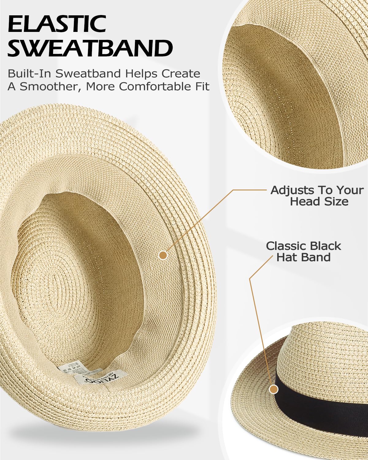 Feng Shui， Sombreros para el Sol S/M/L/XL/XXL Sombrero de Paja Sombreros Grandes Fedora Trilby Verano Protección UV UPF+ Sombrero de Jazz Cubano para Viajes de Vacaciones en la Playa