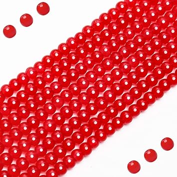 BONNY BOXX 400PCs 4mm Round Glass Jade Beads for Jewerly Making, DIY Crafts, Bracelets & Necklaces, Smooth Crystal Lampwork Beads with Assorted Colors Red