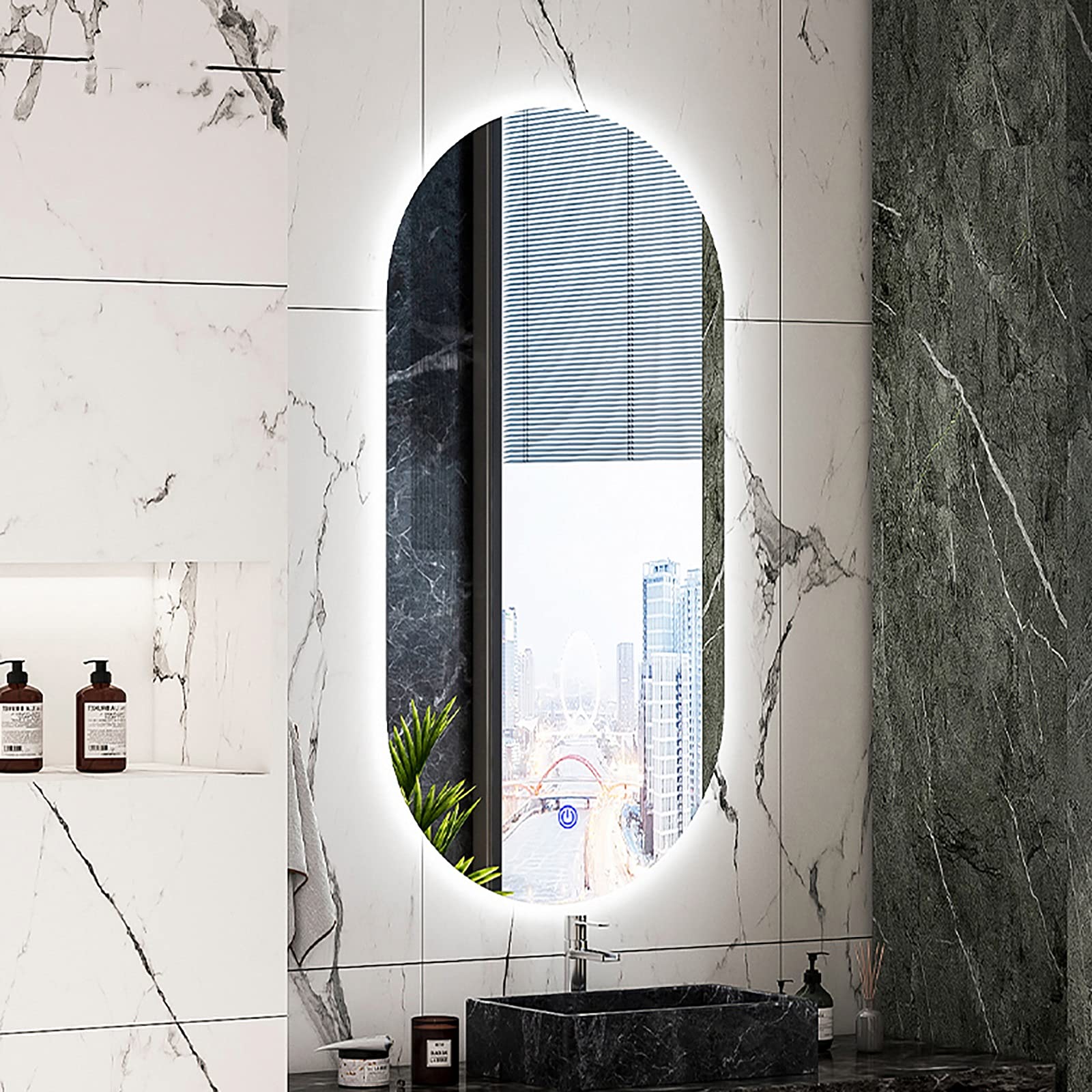 Specchio Espejo de baño ovalado con iluminación LED, 3 colores, para tocador de pared, espejo LED inteligente para maquillaje, espejo ovalado con iluminación LED (tamaño: 600 x 900 mm/24 x 36 pul