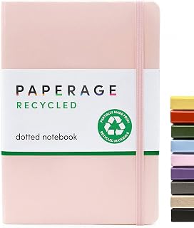 PAPERAGE Recycled Dotted Journal Notebook, (Pink Blush), 160 Pages, Medium 5.6 inches x 8 inches - 100 GSM Thick Paper, Hardcover